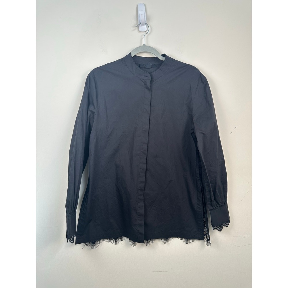 AllSaints Ethel Lace Blouse Women US 0 Black Excellent Dark Romantic Goth W085PB